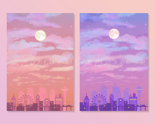 Art Print: Peach/Purple Cityline A5