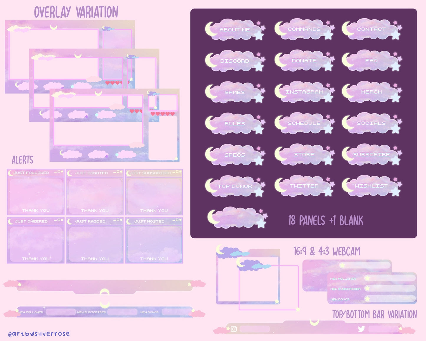 Animated Twitch Overlay Package: Dreamy Video Game | Starry Cloud | Moon aesthetic