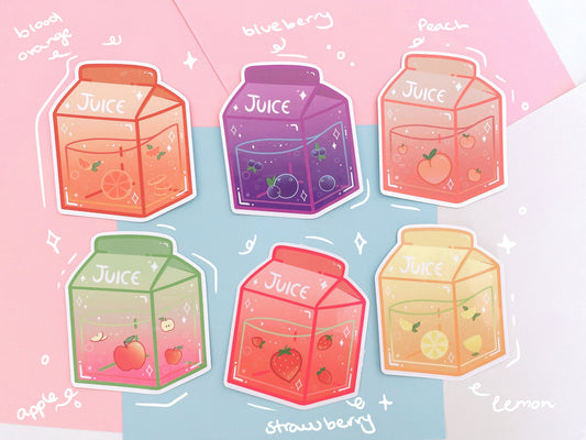 Aesthetic Juice box Sticker Set Glossy/Holographic water resist