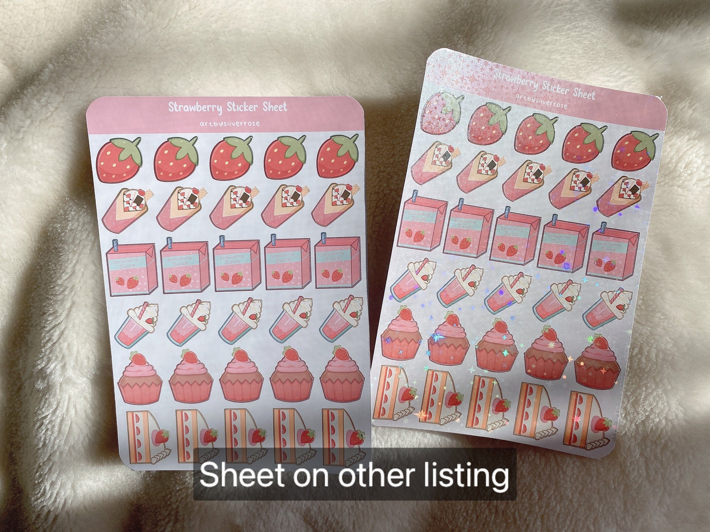 Cute strawberry food Sticker Set Glossy/Holographic water resist