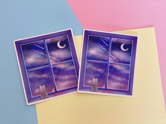 A cat’s wish | cat by window sticker Glossy/Holographic