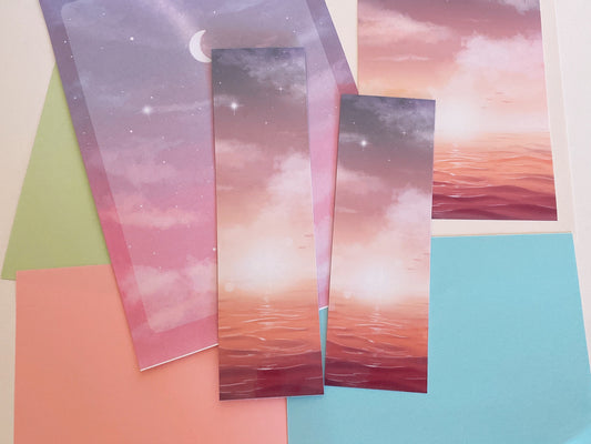 Aesthetic ocean sunset bookmark | double sided print & lamination