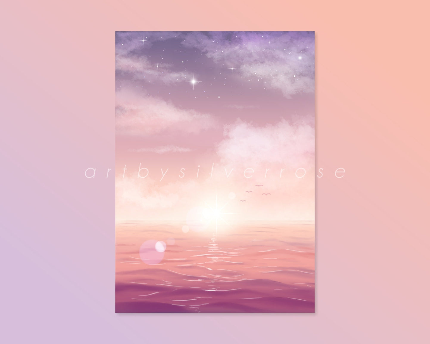 Art Print: Aesthetic ocean sunset A5