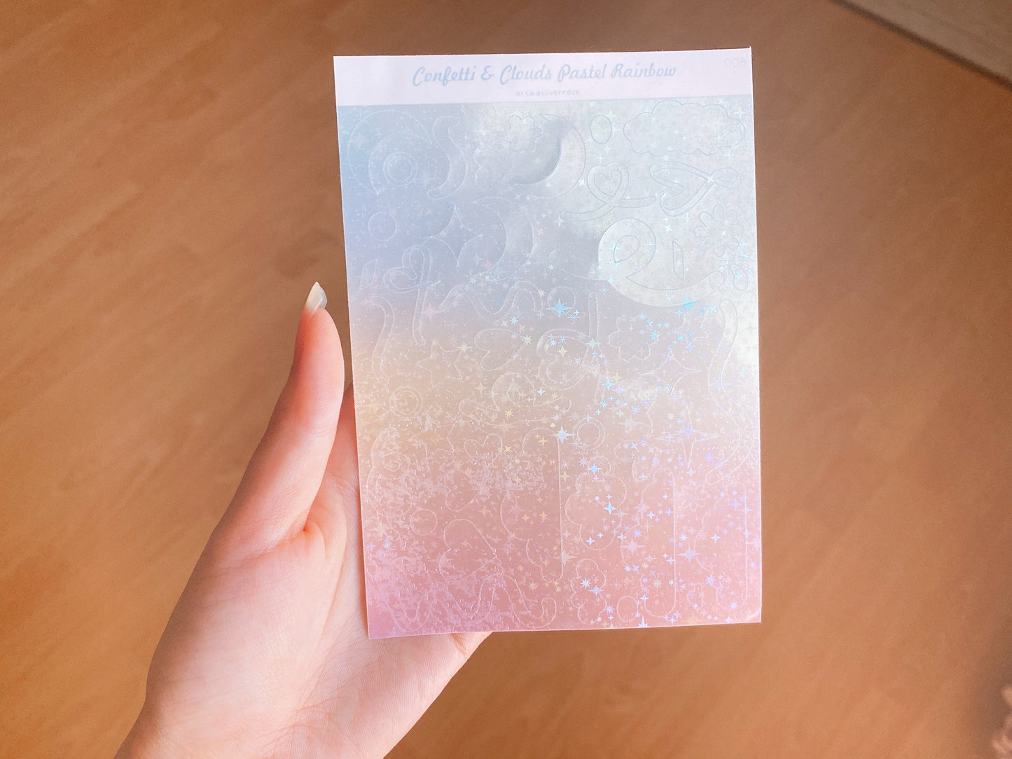 Confetti & Cloud pastel rainbow sticker sheet Glossy Holographic