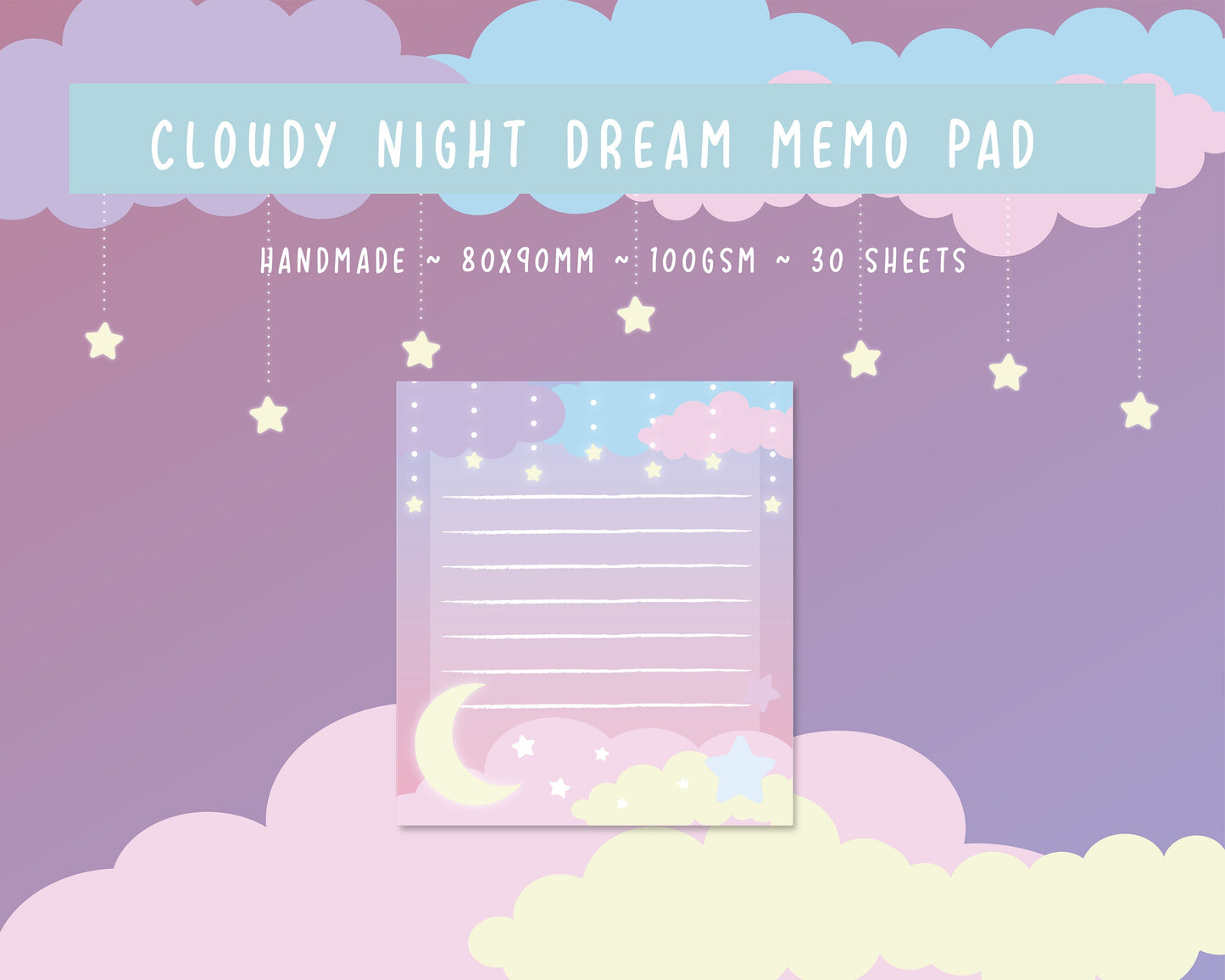 Cute Cloudy night memo/note pads | Dreamy starry moon