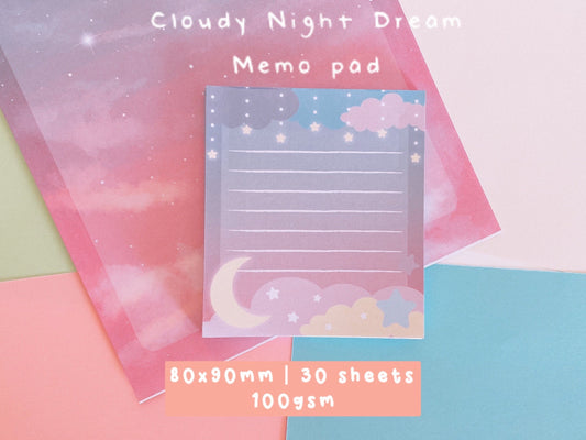 Cute Cloudy night memo/note pads | Dreamy starry moon